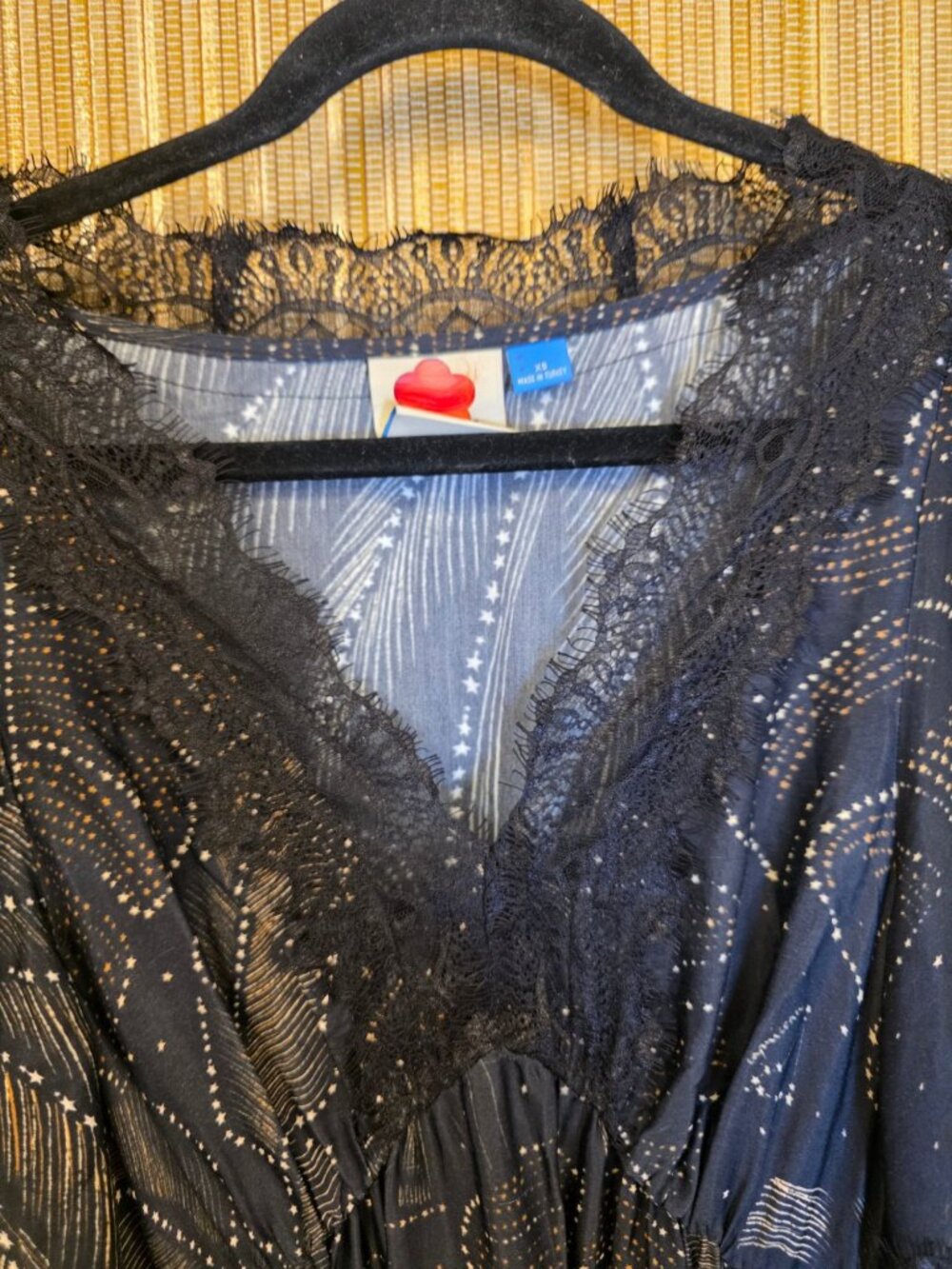 Farm Rio Anthropologie XS Black Metallic Tropical Print Midi Dress Balloon Stars - Picture 7 of 11